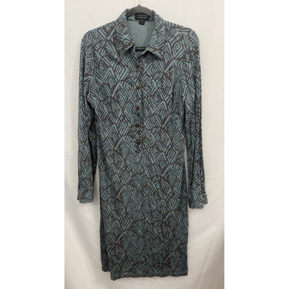 Spenser Jeremy Dresses & Skirts - Spenser Jeremy 100% Silk Dress Long Sleeve Blue Brown Womens Size 12 *FLAW*‎